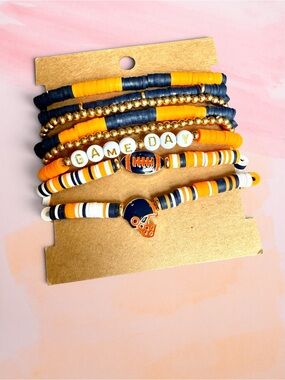 Game Day Stretch Bracelet Stack - Navy & Orange